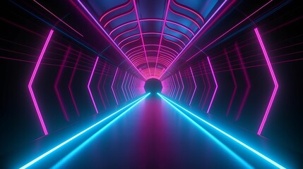 Neon lights. Background tunnel corridor. Technology abstract cover texture trendy.