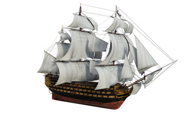 English sailing ship on transparent background. 3d rendering