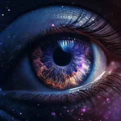 Foto auf Acrylglas Universum Realistic human eye with reflection of galaxy illustration. Ai generated