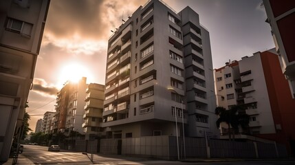 Evening sky cityscape with High Rise Buildings and Skyline in a Residential District.