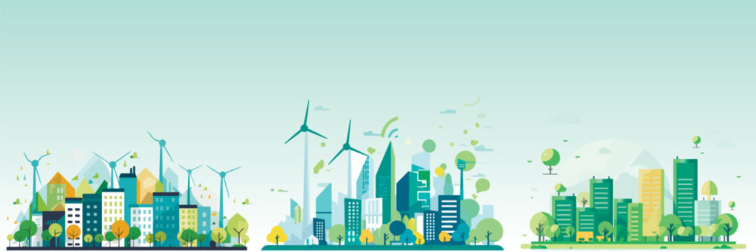 Abstract flat vector illustration of green eco city.