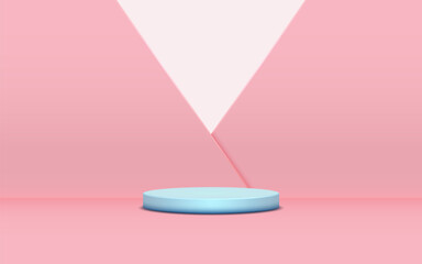 product podium display 3d pastel blue Empty Cylinder circle in pink color wall background