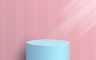 product podium display 3d pastel blue Empty Cylinder circle in pink color background