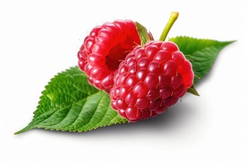 raspberry with leaf 8k high resolution isolated on white background