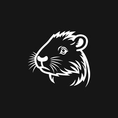 cute little Capybara Silhouette on black Background. Line art black and white illustration. Vector Animal Template for Icon, Logo Company, Symbol etc
