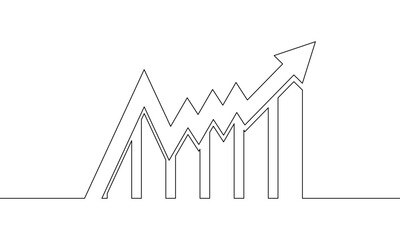 Continuous line drawing of arrow up. Illustration vector of graph icon. Hand drawn. Bar chart. Business growth. Object one line. Single line art