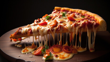 Cheese Lover's Dream: the Irresistible Pizza Slice with Melting Dripping Cheese, Generative AI