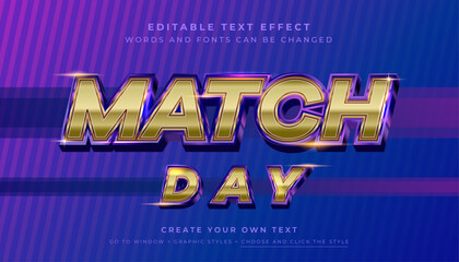 Premium Vector, Editable 3D match day text effect. Metallic gold sport font style