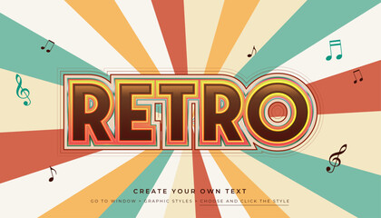 Premium Vector, Editable retro music effect. Colorful retro vintage font style