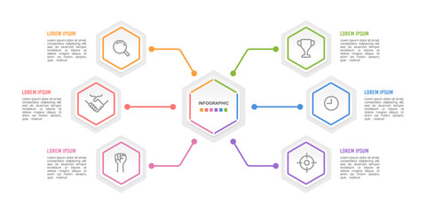 Infographic diagram 6 options or steps. Mind Map, Process, Template, Organization. Vector illustration.