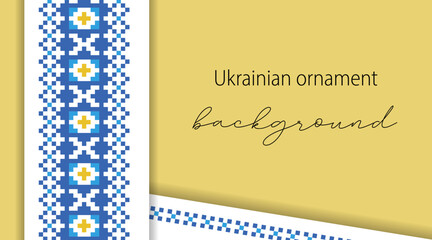 Ukrainian simple blue and yellow layered banner,background, poster with ethnic ornament