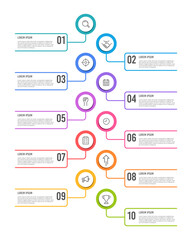 Infographic 10 steps or options design template. Timeline to success. Vector illustration.