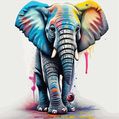 Vector colorful Military camouflage style painting beautiful and cute baby elephant, splash of color