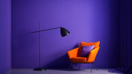 Violet room Very Peri.Chair and lamp.Modern design interior.3d rendering