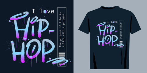 Grunge print for rap music fans. Graffiti slogan of Hip hop. Holographic artwork design with spray texture. Cool design for fashion graphics, t shirt prints, street wear. Nostalgia for 1990s - 2000s.