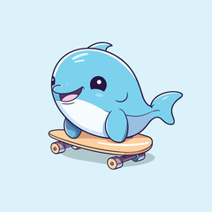 cute shark riding skateboard summer sport vector illustration