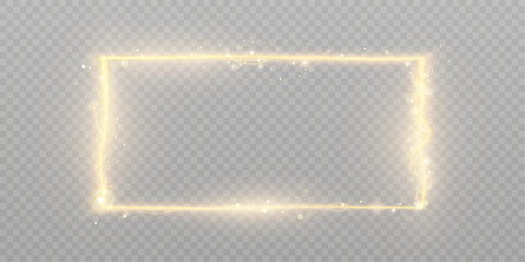Glowing bright rectangular frame on a transparent background. Vector