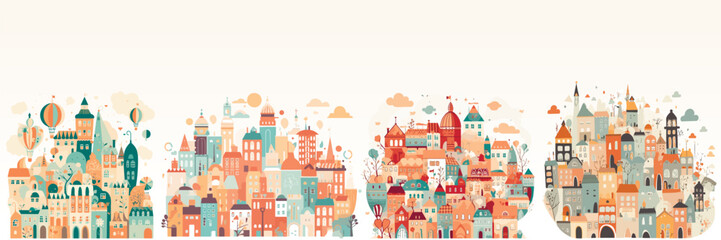 Abstract flat vector illustration of whimsical city.