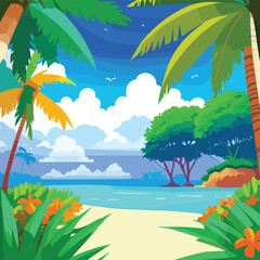Fototapeta na wymiar Beach lanscape illustration in summer time. used for poster image and other