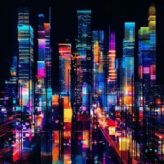 Fototapeta premium abstract futuristic city background with neon lights, 3d render illustration