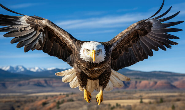 The bald eagle while flying in the sky, generative AI