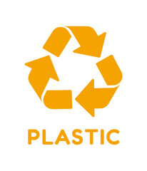 Vector plastic recycling symbol. Yellow recycle symbol on white background.