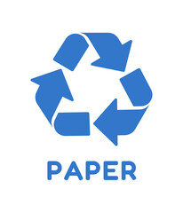 Vector paper recycling symbol color. Blue recycle symbol on white background.