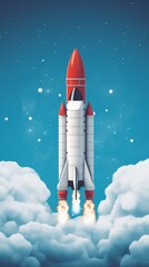 Obraz premium A rocket takes off on a blue background. Generative AI