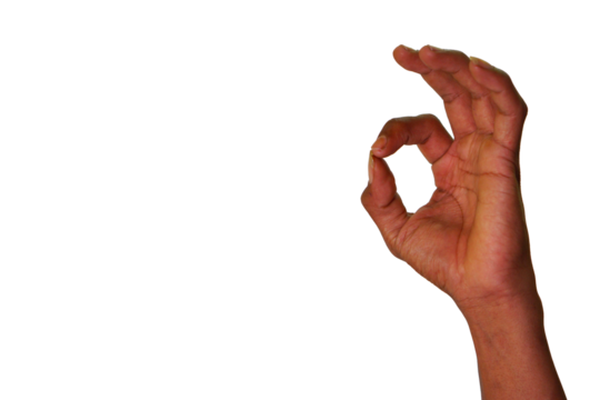 asian man hand OK sign on white background