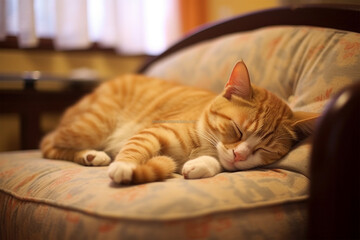 cute yellow cat, cute, sleeping on the sofa,generative.ai