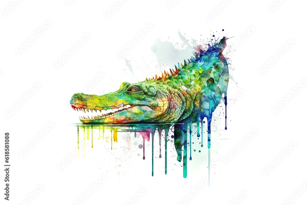 Aufkleber crocodile is drawn with multi-colored watercolors isolated on a white background. generated by ai