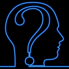 Continuous line drawing Question mark human head symbol Education and inspiration icon neon concept