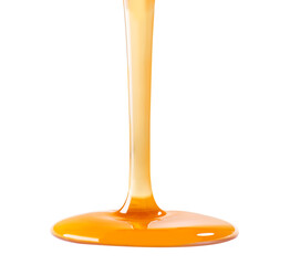 Honey pouring on white background
