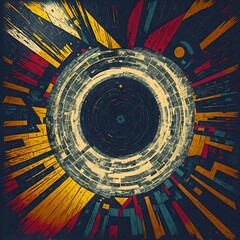 Photo of a vibrant and colorful abstract painting with a circular shape