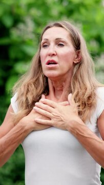 Woman Heimlich Maneuver. Illness Pain