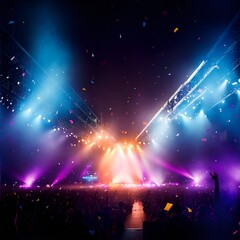 Photo of a vibrant concert scene with confetti raining down from the ceiling