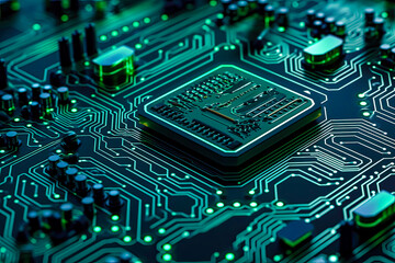 Fototapeta premium a circuit board on a dark background, green