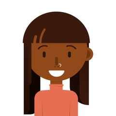 Smile african girl with brown hair avatar, pirsing, headphones. Flat style on white background
