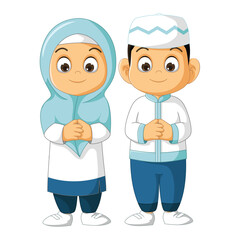 couple of kids muslim cartoon posing