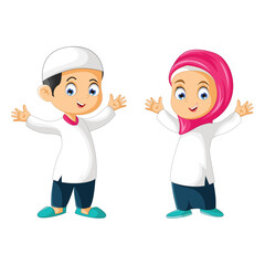 couple of kids muslim cartoon posing