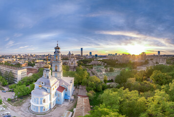 Summer Yekaterinburg, Temple of the Ascension and Temple on Blood in beautiful clear sunset.
