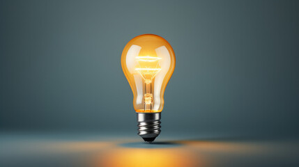 Minimalist Simple Creative Light Bulb - Amber Yellow Warm Glow in Blue and Yellow Background.