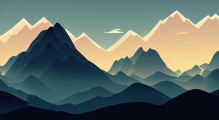 illustration of big mountains with a beautiful sunset