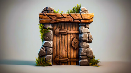 3d model medieval old wooden door on isolated screen