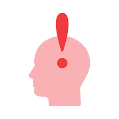 red exclamation mark with abstract human head. concept of sick fatigue man or person in strong crisis or headache sign. flat simple trend modern complain or nervous logotype graphic design element