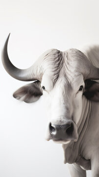 African cape buffalo (Syncerus caffer), also known as a forest, Nile, savannah, black and/or Congo buffalo, studio shot on a white background. Generative ai.