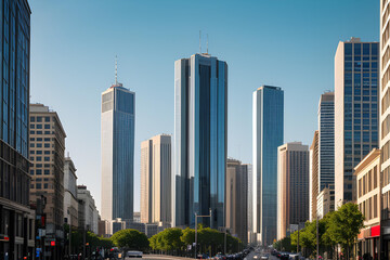 Fototapeta na wymiar A sharp image depicting skyscrapers in downtown city,AI generated