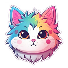 Fototapeta premium Illustration, AI generation. kawaii sticker. happy colorful cat.