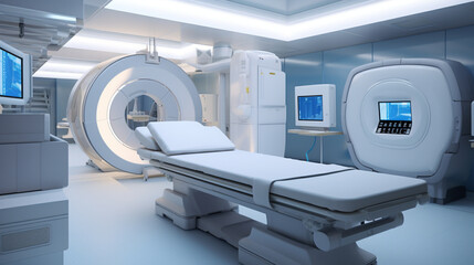 A nuclear medicine therapy room with specialized equipment for delivering targeted radiation treatment to patients Generative AI