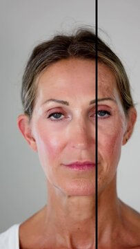 Woman Before And After Face Lift Therapy